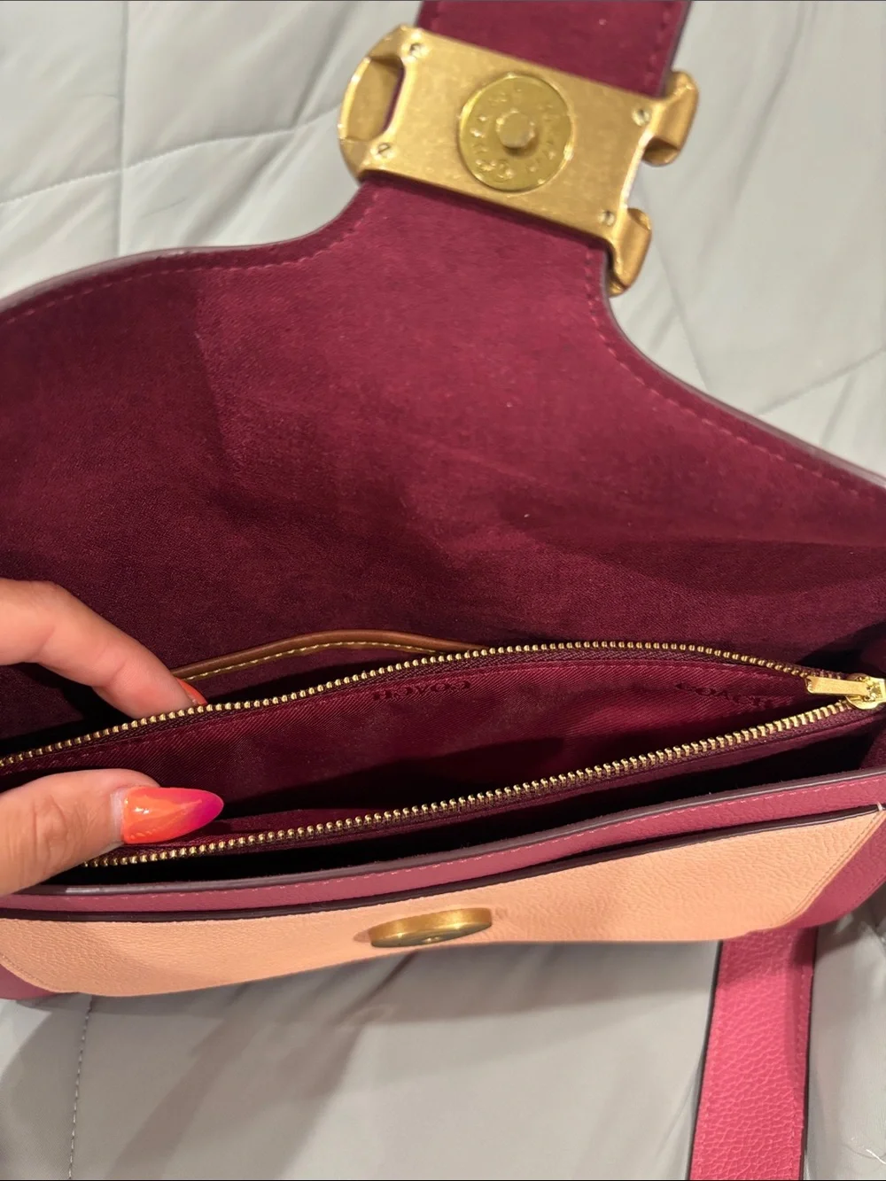 Coach Tabby Colorblock Pebbled Leather Shoulder Bag in Pink Peach